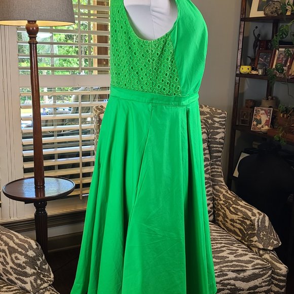 Collette Dinnigan Vibrant Green Pleated Trellis Dress Size 14 - Picture 2 of 11